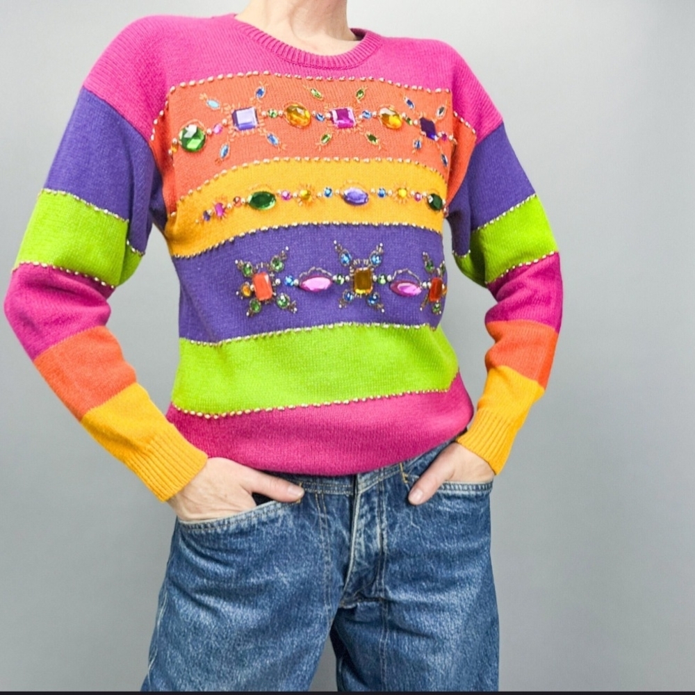 Colorful Gem-Embellished Sweater